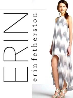 ERIN by Erin Fetherston Silver Gray Ikat High-Low Halter Dress
